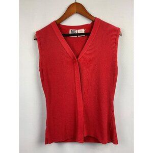 Red Ribbed Sleeveless V-Neck Sweater Vest By M.B. Clothing Medium 100% Cotton